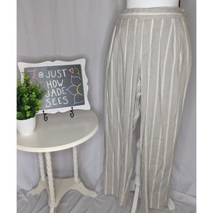 CALVIN KLEIN - Striped Linen Cropped Pants